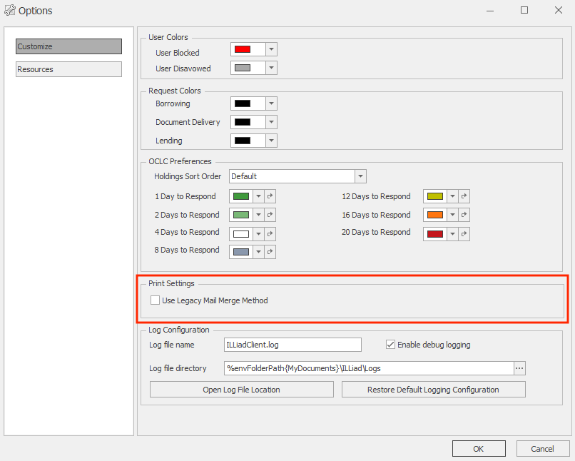 ILLiad Print Settings